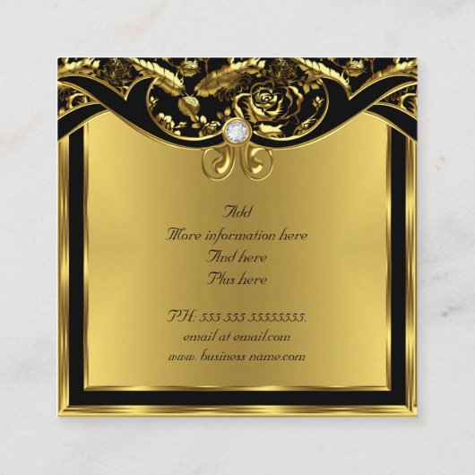 Elegant Mode Gold Black Damask Floral Vierkante Visitekaartje (Achterkant)