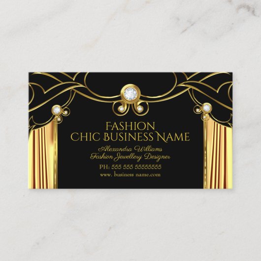 Elegant Mode Jewelry Designer Gold Black Visitekaartje (Voorkant)
