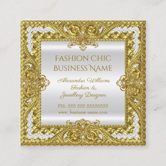 Elegant Mode Jewelry Designer Gold Diamonds Vierkante Visitekaartje (Voorkant)