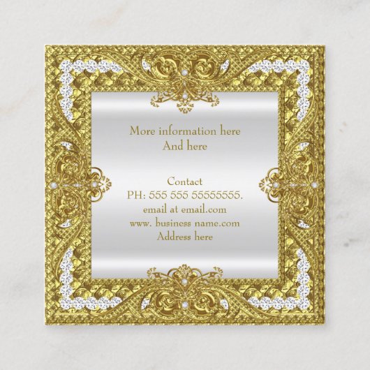 Elegant Mode Jewelry Designer Gold Diamonds Vierkante Visitekaartje (Achterkant)