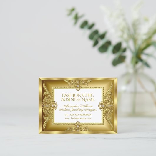 Elegant Mode Jewelry Designer Gold Pareltjes Visitekaartje (Staand voorkant)