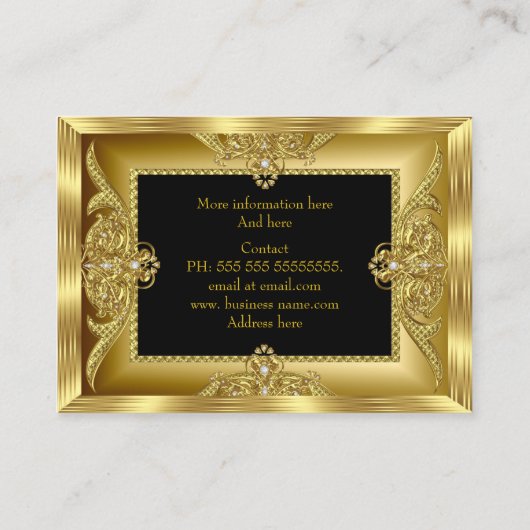 Elegant Mode Jewelry Designer Gold Pareltjes zwart Visitekaartje (Achterkant)