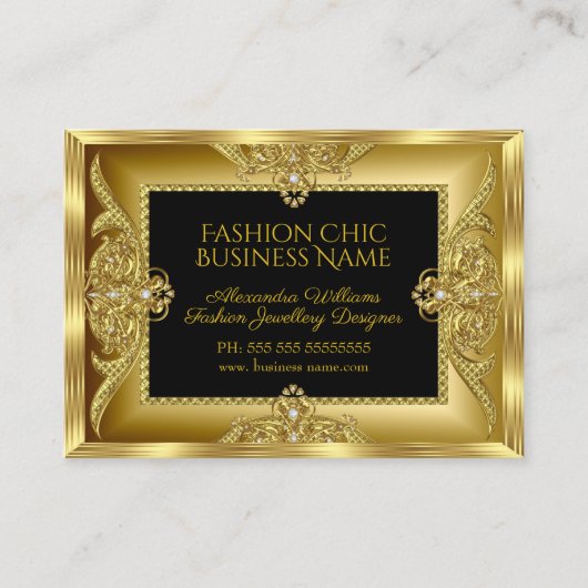 Elegant Mode Jewelry Designer Gold Pareltjes zwart Visitekaartje (Voorkant)