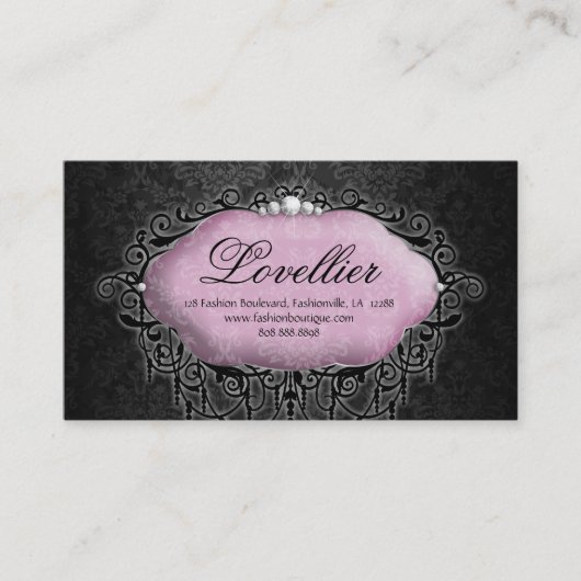 Elegant Mode Jewelry Pink Grey Damask Visitekaartje (Voorkant)