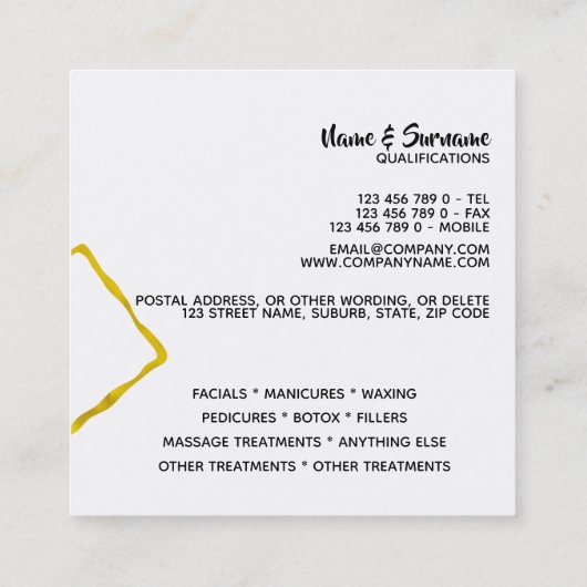 Elegant model lange haarfaux gouden zwarte waterve vierkante visitekaartje (Achterkant)