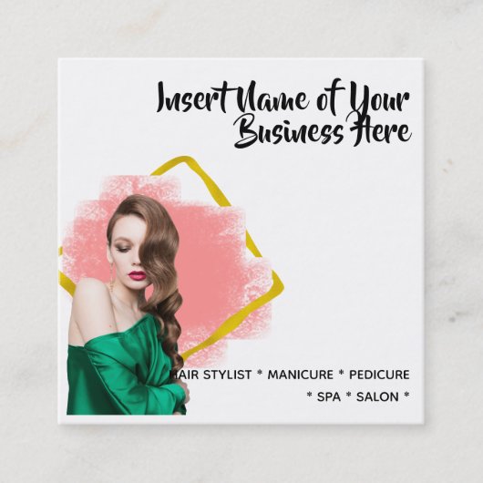 Elegant model lange haarfaux gouden zwarte waterve vierkante visitekaartje (Voorkant)