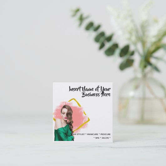 Elegant model lange haarfaux gouden zwarte waterve vierkante visitekaartje (Staand voorkant)