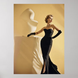 Elegant model uit 1950 met avondzwarte jurk poster