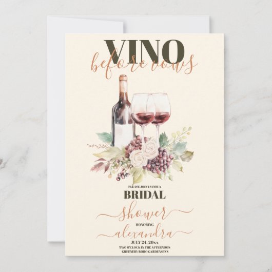 Elegant Moden Vino voor het Vrijgezellenfeest Vows Kaart (Voorkant)