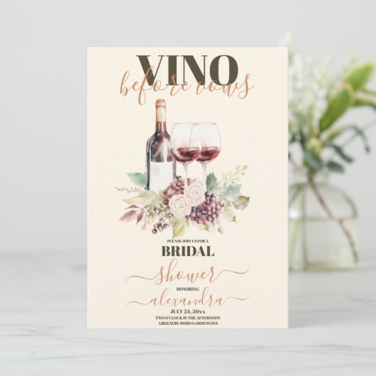 Elegant Moden Vino voor het Vrijgezellenfeest Vows Kaart (Staand voorkant)