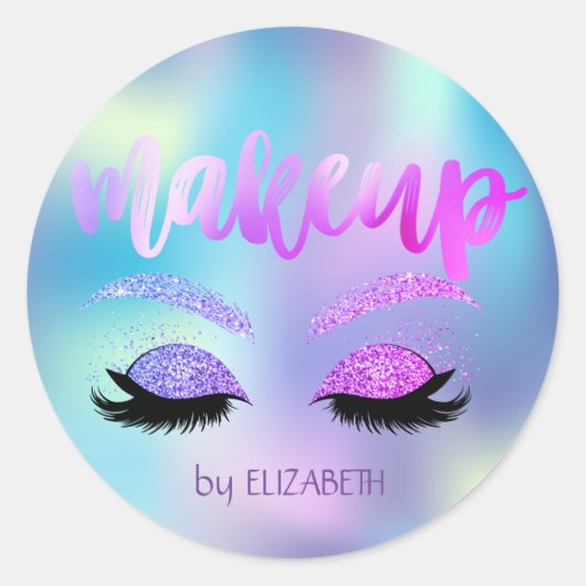 Elegant Moder Girly Glitter Lashes Holographic Ronde Sticker (Voorkant)