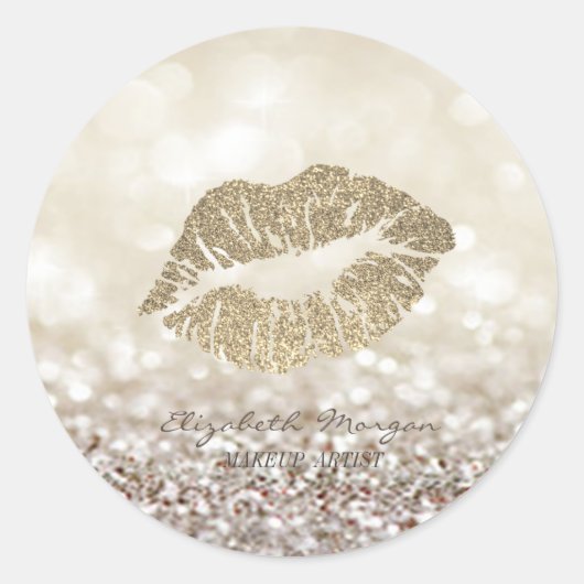 Elegant Moder Glittery Bokeh, Lips Ronde Sticker (Voorkant)