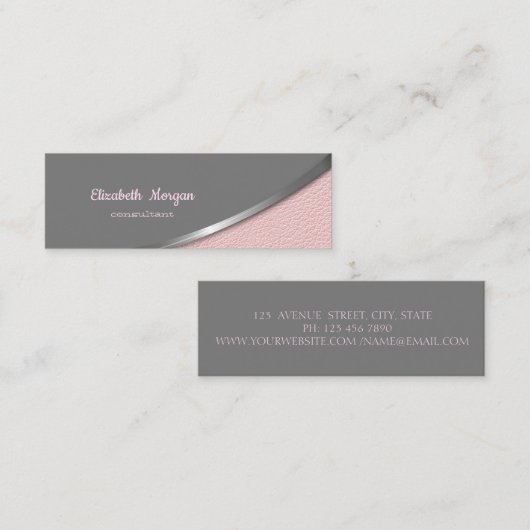 Elegant Moder Silver Pink Leather Kijk uit Mini Visitekaartje (Voorkant / Achterkant)