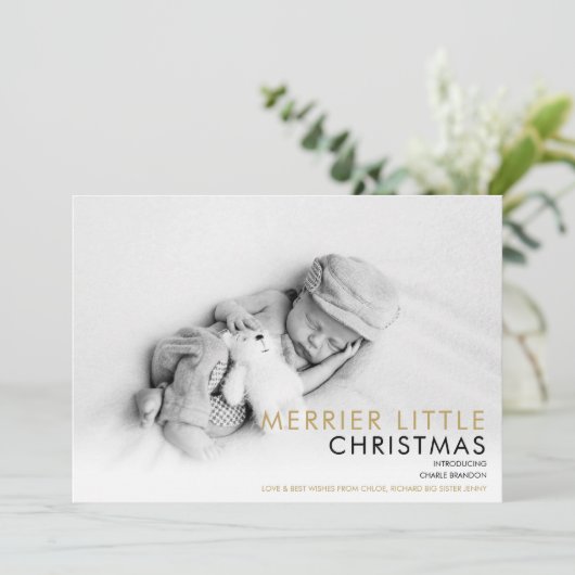 Elegant Modern 2 Foto kerstfeestdag geboorte Aankondiging (Staand voorkant)