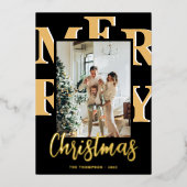 Elegant modern 2 Photo Merry Kerstscript Folie Feestdagenkaart (Voorkant)
