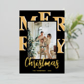 Elegant modern 2 Photo Merry Kerstscript Folie Feestdagenkaart (Staand Voorkant)