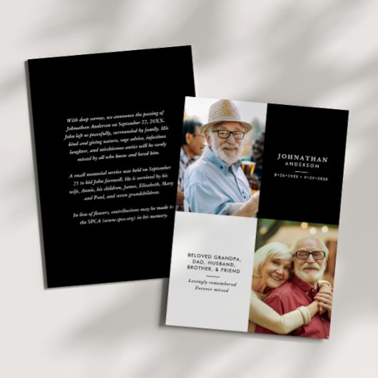 Elegant Modern 2-Photo Printed/Downloadable Death Aankondiging