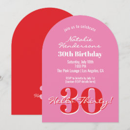 Elegant Modern 30th Birthday Pink Red Typography Kaart