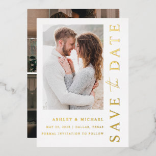 Elegant Modern 3 Foto Wedding Save the Date Gold Folie Uitnodiging