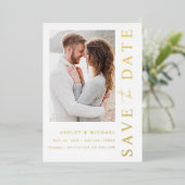 Elegant Modern 3 Foto Wedding Save the Date Gold Folie Uitnodiging (Staand Voorkant)