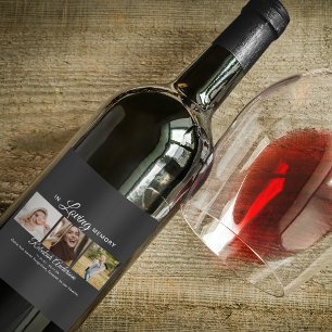 Elegant Modern 3 Photo Collage Memorial Wijn Etiket