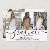 Elegant Modern 4 Photo Collage Script Afstuderen Aankondiging (Voorkant / Achterkant)