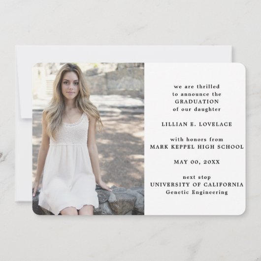 Elegant Modern 4 Photo Collage Script Afstuderen Aankondiging (Achterkant)