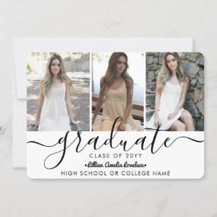 Elegant Modern 4 Photo Collage Script Afstuderen Aankondiging