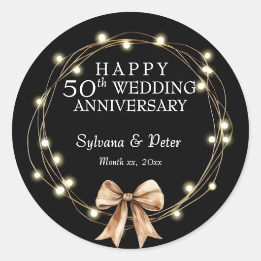 Elegant Modern 50th Anniversary Party Gold Black  Ronde Sticker (Voorkant)