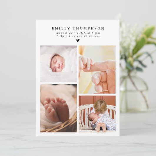 Elegant Modern 5 foto Baby shower Dank u Bedankkaart (Staand voorkant)