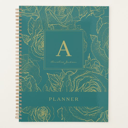 Elegant modern aangepast monogram en noem groen planner (Voorkant)