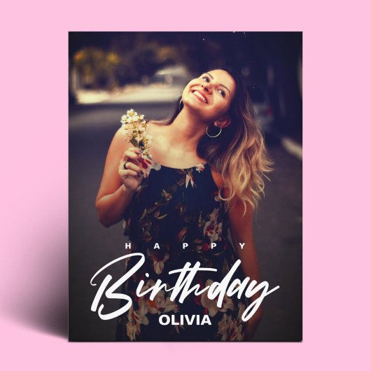 Elegant Modern Aankondiging Foto Happy Birthday Briefkaart