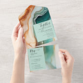 Elegant Modern Abstract Agaat Blauwgroen Terracott All In One Uitnodiging (Afscheurbaar)