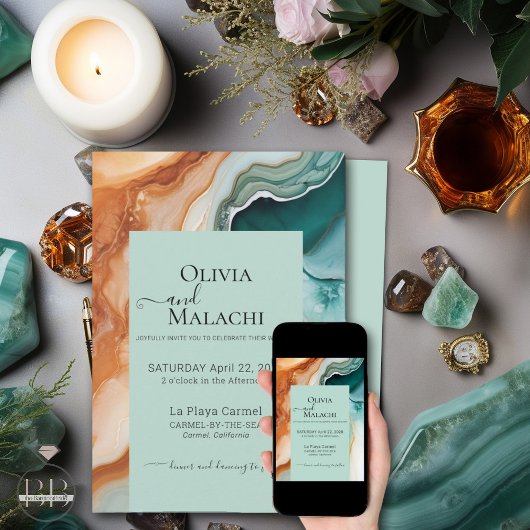 Elegant Modern Abstract Agaat Blauwgroen Terracott Kaart