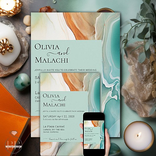 Elegant Modern Abstract Agaat Blauwgroen Terracott Kaart