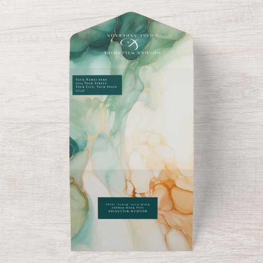 Elegant Modern Abstract Agaat Jade Terracotta All In One Uitnodiging (Buitenkant)