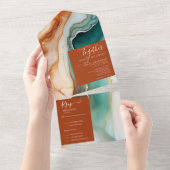 Elegant Modern Abstract Agaat Terracotta All In One Uitnodiging (Afscheurbaar)