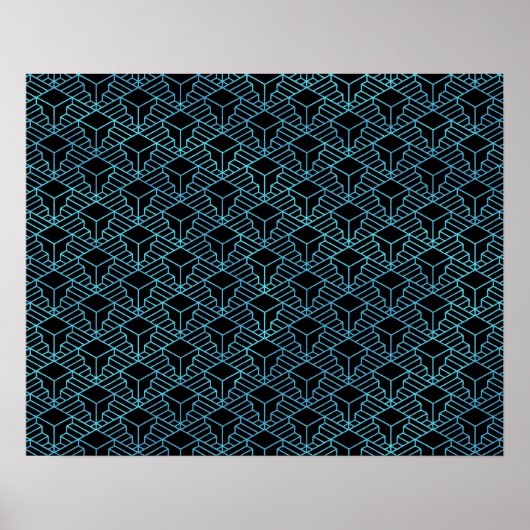 Elegant Modern Abstract Blue Art Deco Pattern | Poster (Voorkant)
