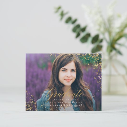 Elegant modern, abstract gespikkeld afstuderen met aankondigingskaart (Staand voorkant)