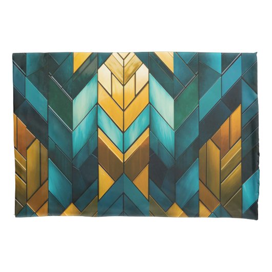 Elegant Modern Abstract Gold Teal Geometric Kussensloop (Voorkant)