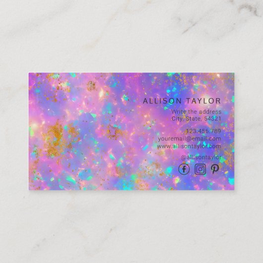 Elegant Modern Abstract Goud Vuur Opaal Edelsteen Visitekaartje (Achterkant)