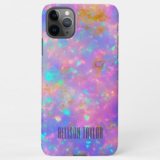 Elegant Modern Abstract Goud Vuur Opal Custom Naam iPhone Hoesje (Achterkant)