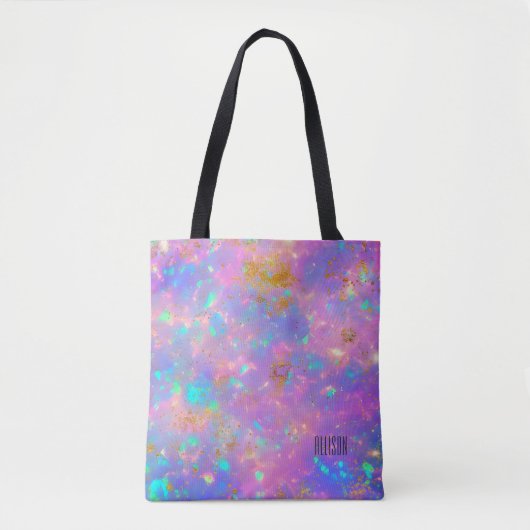 Elegant Modern Abstract Goud Vuur Opal Custom Naam Tote Bag (Voorkant)
