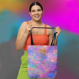 Elegant Modern Abstract Goud Vuur Opal Custom Naam Tote Bag