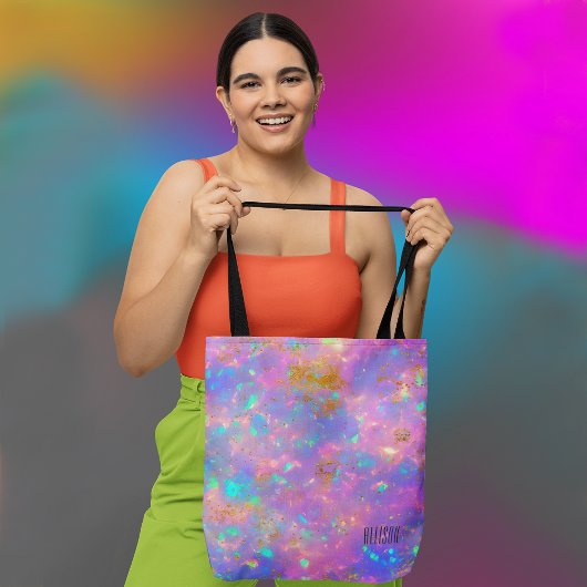Elegant Modern Abstract Goud Vuur Opal Custom Naam Tote Bag