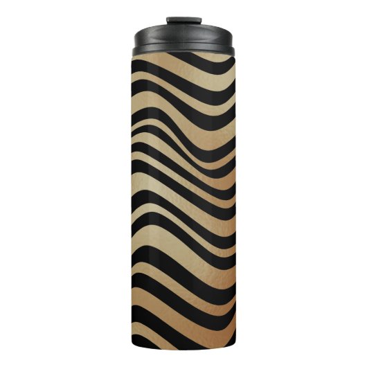 Elegant modern Abstract gouden golven zebrapatroon Thermosbeker (Voorkant)