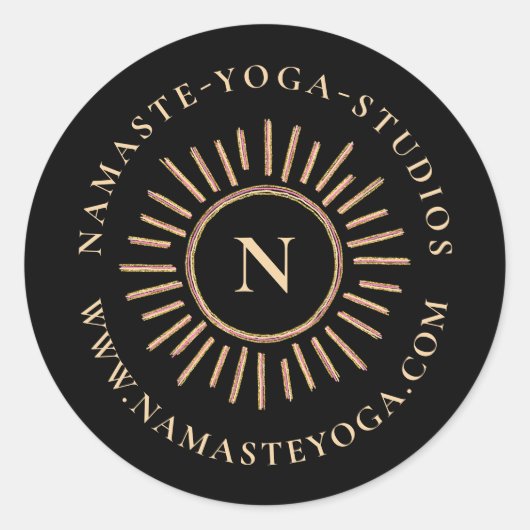 Elegant modern Abstract monogram zwart geel goud Ronde Sticker (Voorkant)