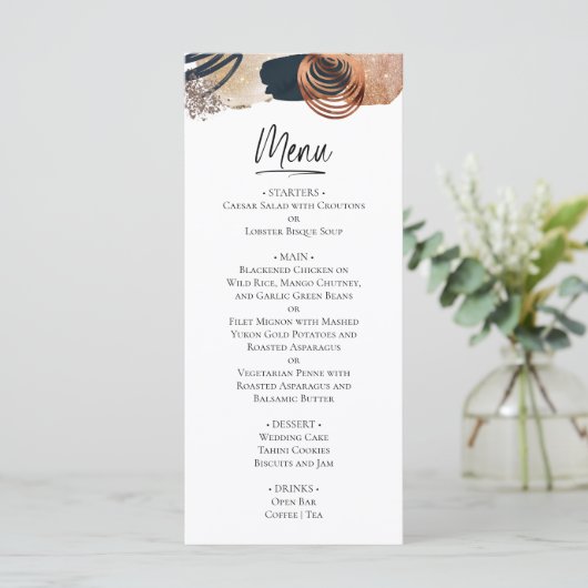 Elegant Modern Abstract Terracotta Wedding Menu (Staand voorkant)
