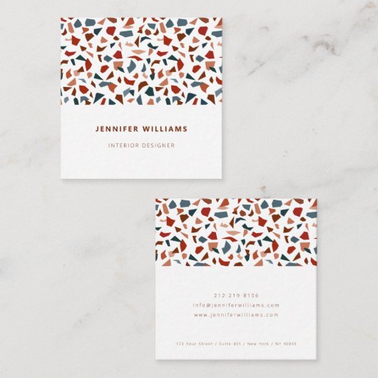 Elegant modern Abstract Terrazzopatroon Vierkante Visitekaartje (Voorkant / Achterkant)