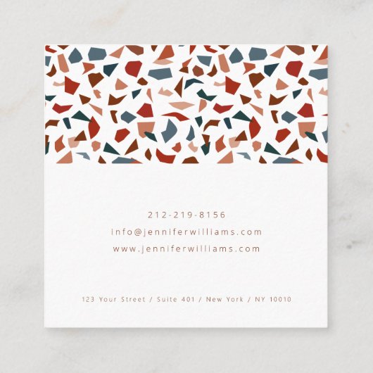 Elegant modern Abstract Terrazzopatroon Vierkante Visitekaartje (Achterkant)
